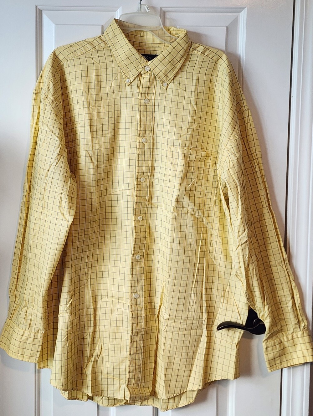 Mens Nautica Yellow Grid Button-Down Dress Shirt Size XXL